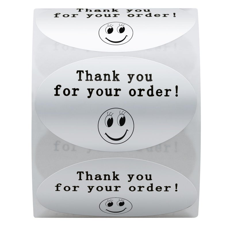 Hybsk 50mmx30mm Oval Silver Metallic Foil Thank You for Your Order Retail Mailing Stickers 500 Labels Per Roll (Silver) - Image 2